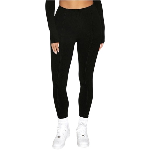naked wardrobe Pants - Naked Wardrobe All Snatched Everything Rib Knit Leggings in Black Size Medium